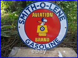 Vintage 1959 Smith-o-lene Aviation Brand Gasoline Porcelain Gas Pump Sign 12