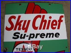 Vintage 1959 TEXACO Sky Chief Supreme Gasoline Porcelain Gas Pump Signs
