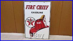 Vintage 1960 TEXACO Fire Chief Gasoline Gas Pump Plate 18 Porcelain Metal Sign