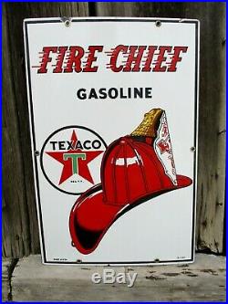 Vintage 1960 Texaco Fire Chief Gasoline Gas Pump Plate 18 Porcelain Metal Sign