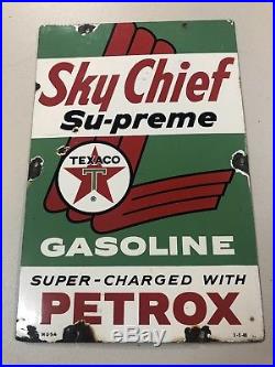 Vintage 1960 Texaco Sky Chief Gasoline Gas Pump Plate 18 Porcelain Metal Sign