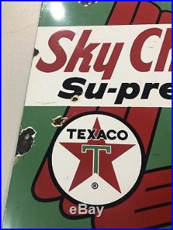 Vintage 1960 Texaco Sky Chief Gasoline Gas Pump Plate 18 Porcelain Metal Sign