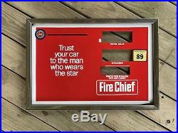 Vintage 1960s Red Fire Chief Porcelain Gas Pump Face Plate Sign with Frame Texaco
