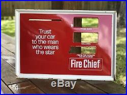 Vintage 1960s Texaco Porcelain Gas Pump Face Plate Sign Red White Fire Chief