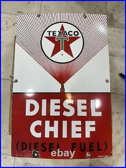 Vintage 1961 DIESEL CHIEF TEXACO PUMP PLATE Original Rare Diesel Fuel 12x18