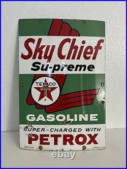 Vintage 1961 Original SKY CHIEF SUPREME Gasoline Petrox Porcelain Gas Pump Sign