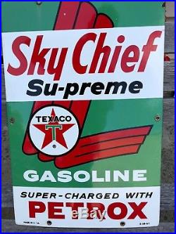 Vintage 1961 Porcelain Texaco Sky Chief Gas Pump Sign Antique Old