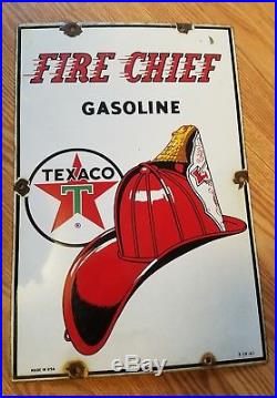 Vintage 1961 Texaco Fire Chief Gasoline Gas Pump Plate 18 Porcelain Metal Sign