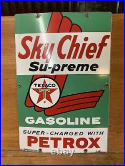 Vintage 1962 Original SKY CHIEF SUPREME Gasoline Petrox Porcelain Gas Pump Sign