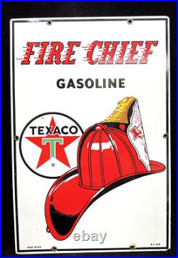 Vintage 1962 Porcelain Texaco Fire Chief Gasoline Pump Sign 12 x 18