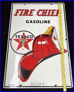 Vintage 1962 Porcelain Texaco Fire Chief Gasoline Pump Sign 12 x 18