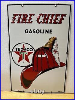 Vintage 1962 Texaco Fire Chief Gasoline Porcelain Pump Metal Sign 18 x 12 NOS