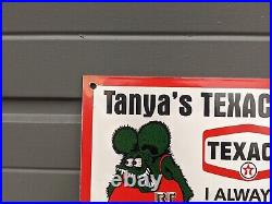 Vintage 1963 Tanya's Texaco Towing Porcelain Metal Gas Pump Sign Hot Rod