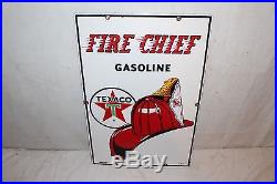 Vintage 1963 Texaco Fire-Chief Gasoline Gas Pump Plate 18 Porcelain Metal Sign