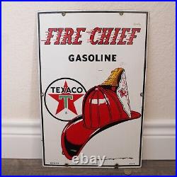 Vintage 1963 Texaco Fire Chief Gasoline Porcelain Pump Metal Sign 18 x 12