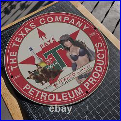 Vintage 1963 Texaco Motor Oil Petroleum Products Porcelain Gas & Oil Pump Sign
