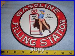 Vintage 1964 Texaco Filling Station Gasoline Pump Woman Porcelain Metal Oil Sign