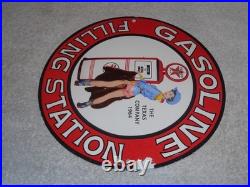 Vintage 1964 Texaco Filling Station Gasoline Pump Woman Porcelain Metal Oil Sign