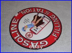 Vintage 1964 Texaco Filling Station Gasoline Pump Woman Porcelain Metal Oil Sign