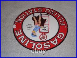 Vintage 1964 Texaco Filling Station Gasoline Pump Woman Porcelain Metal Oil Sign