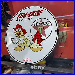 Vintage 1964 Texaco Fire-Chief Gasoline Fuel Porcelain Gas & Oil Pump Sign
