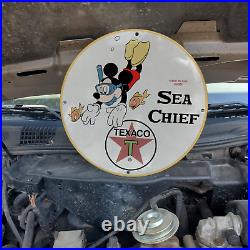 Vintage 1965 Texaco Sea Chief Gasoline Fuel Porcelain Gas & Oil Pump Sign