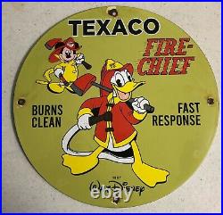 Vintage 1967 Texaco Fire-chief Gasoline Porcelain Gas Pump Sign Mickey Donald
