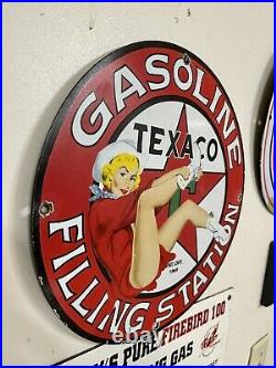 Vintage 1969 Cowgirl Texaco Porcelain Sign Gas Pump Station Petroleum Route 66