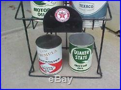 Vintage 1970's Antique Texaco Oil Can Display Rack Gas Pump Service Station