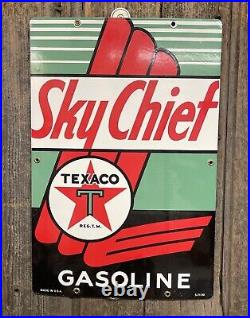 Vintage 1990 Repro Porcelain Texaco Sky Chief Gas Pump Plate GREAT FOR RESTO