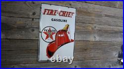 Vintage 3-40 1940 Texaco Fire Chief Gas Pump Plate Porcelain Sign All Original