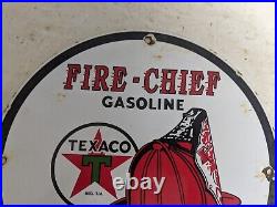 Vintage 51 Texaco Fire-chief Gasoline Porcelain Gas Station Pump Sign