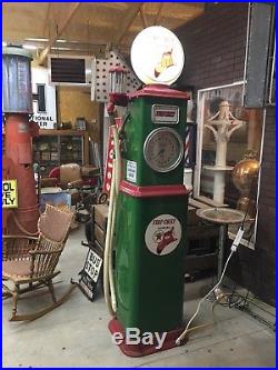 Vintage BENNETT CLOCKFACE GAS PUMP in TEXACO with New Globe Station OLD Oil Sign