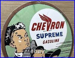 Vintage Chevron Gasoline Porcelain Sign Gas Station Pump Motor Oil Service
