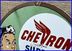 Vintage Chevron Gasoline Porcelain Sign Gas Station Pump Motor Oil Service Vintage Chevron Gasoline Porcelain Sign Gas Station Pump Motor Oil Service