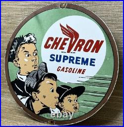 Vintage Chevron Gasoline Porcelain Sign Gas Station Pump Motor Oil Service Vintage Chevron Gasoline Porcelain Sign Gas Station Pump Motor Oil Service