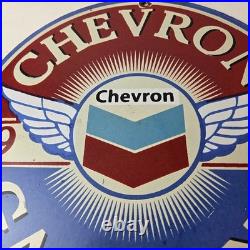 Vintage Chevron Gasoline Sign Gas Pump Service Advertisement Porcelain Sign