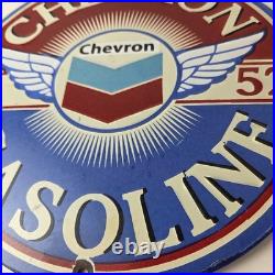 Vintage Chevron Gasoline Sign Gas Pump Service Advertisement Porcelain Sign