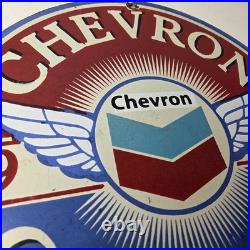 Vintage Chevron Gasoline Sign Gas Pump Service Advertisement Porcelain Sign