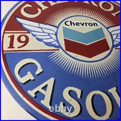 Vintage Chevron Gasoline Sign Gas Pump Service Advertisement Porcelain Sign