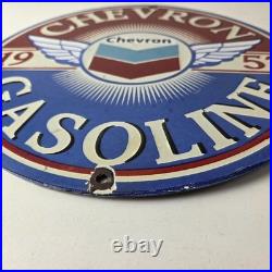 Vintage Chevron Gasoline Sign Gas Pump Service Advertisement Porcelain Sign