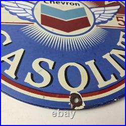 Vintage Chevron Gasoline Sign Gas Pump Service Advertisement Porcelain Sign