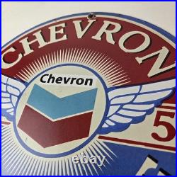 Vintage Chevron Gasoline Sign Gas Pump Service Advertisement Porcelain Sign