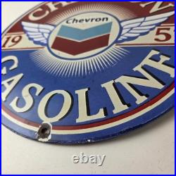 Vintage Chevron Gasoline Sign Gas Pump Service Advertisement Porcelain Sign