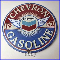 Vintage Chevron Gasoline Sign Gas Pump Service Advertisement Porcelain Sign