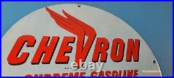 Vintage Chevron Gasoline Sign Supreme Gas Pump Service Porcelain Sign Vintage Chevron Gasoline Sign Supreme Gas Pump Service Porcelain Sign