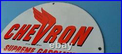 Vintage Chevron Gasoline Sign Supreme Gas Pump Service Porcelain Sign Vintage Chevron Gasoline Sign Supreme Gas Pump Service Porcelain Sign