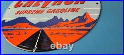 Vintage Chevron Gasoline Sign Supreme Gas Pump Service Porcelain Sign Vintage Chevron Gasoline Sign Supreme Gas Pump Service Porcelain Sign