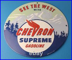 Vintage Chevron Gasoline Sign West Supreme Gas Pump Service Porcelain Sign Vintage Chevron Gasoline Sign West Supreme Gas Pump Service Porcelain Sign