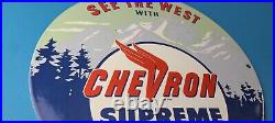 Vintage Chevron Gasoline Sign West Supreme Gas Pump Service Porcelain Sign Vintage Chevron Gasoline Sign West Supreme Gas Pump Service Porcelain Sign